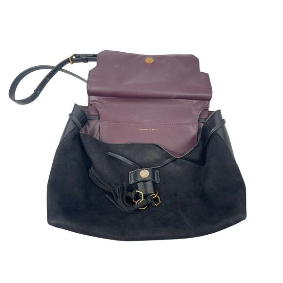 Charles & Keith Black 2-Way Tassel Faux Leather Shoulder Front Flap Backpack OS main image 4